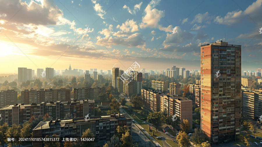 朝陽下的城市全景