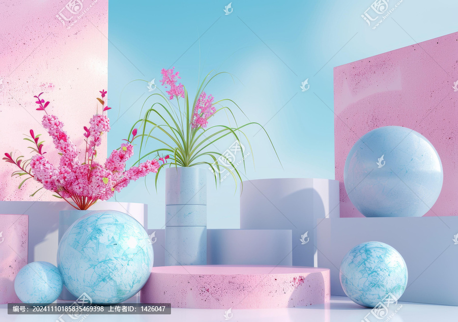 柔和色彩幾何花卉展示