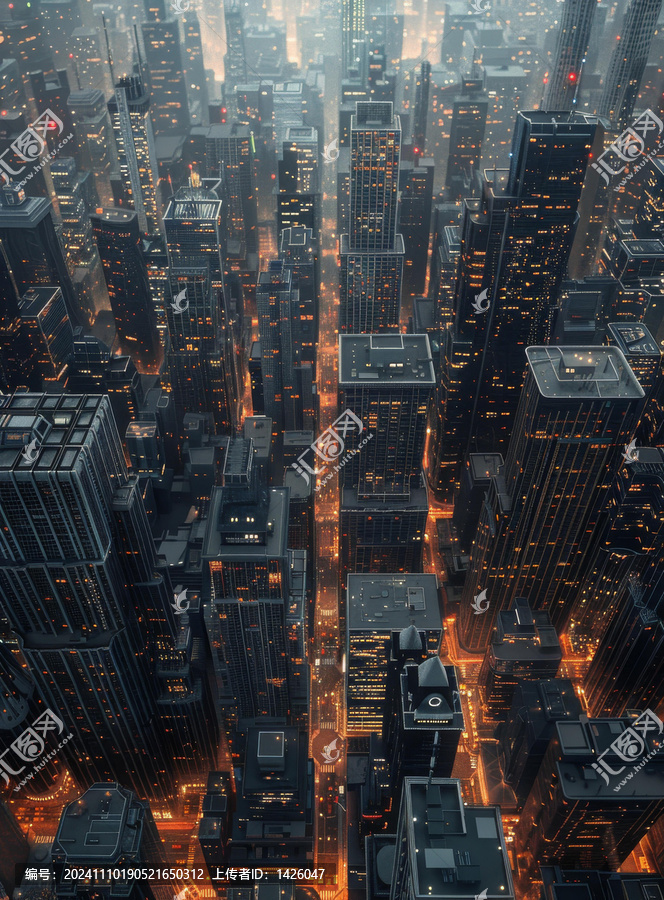 夜晚未來(lái)都市的全景俯瞰