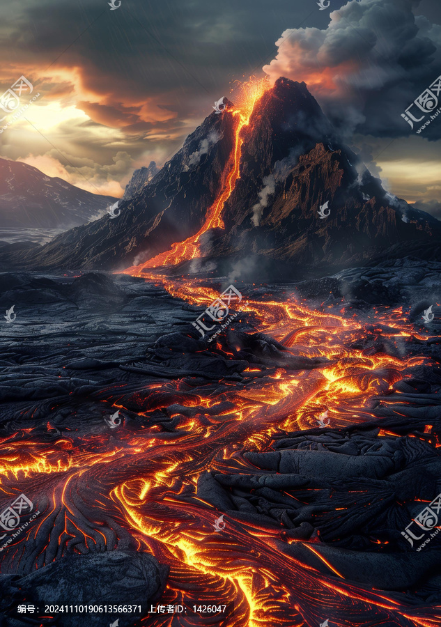 火山爆發(fā)時(shí)熔巖從山坡上流下
