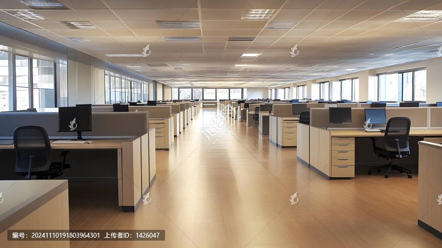 現(xiàn)代化辦公室工作空間，空蕩的辦公桌和椅子