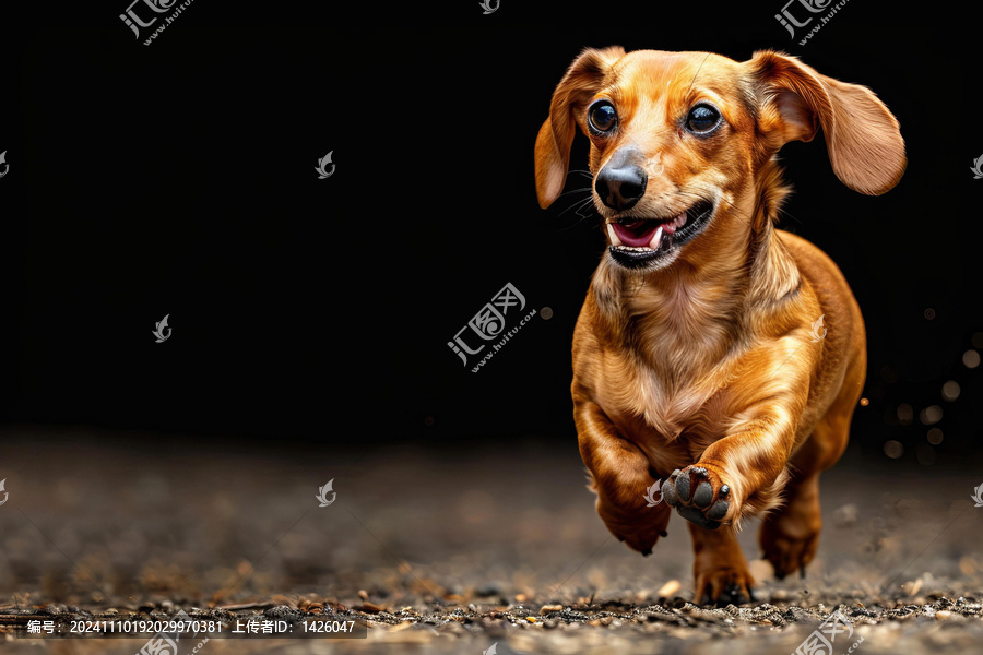 一只快樂的棕色臘腸犬在公園里奔跑
