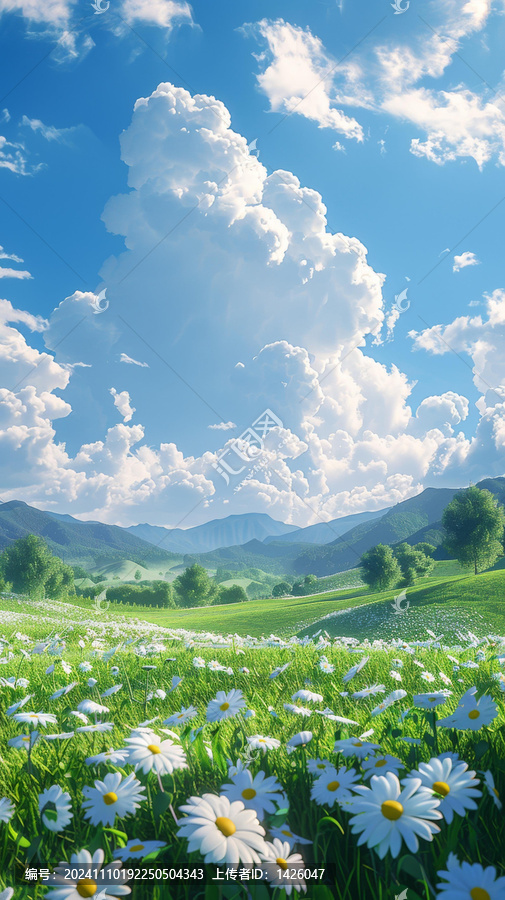 美麗春天的花海和山巒