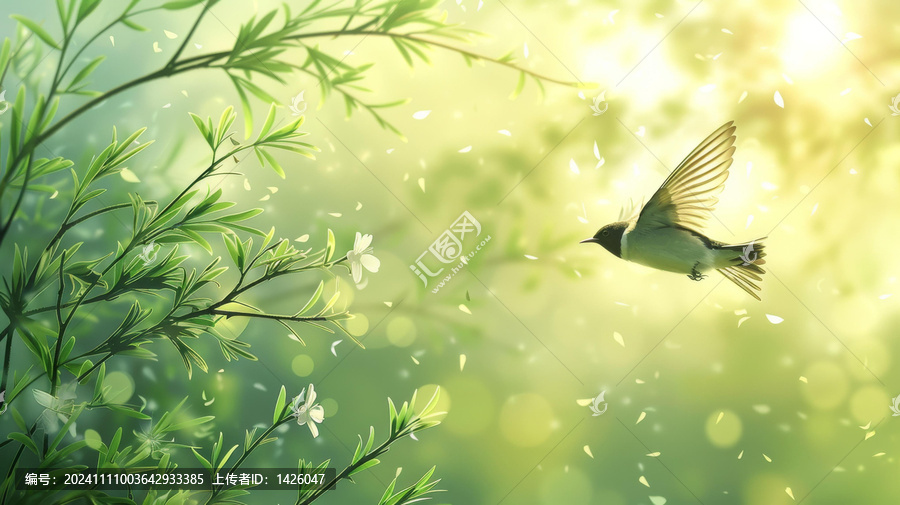 一只鳥在森林中飛翔