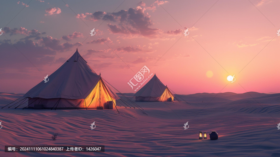 在夕陽(yáng)下進(jìn)行沙漠露營(yíng)