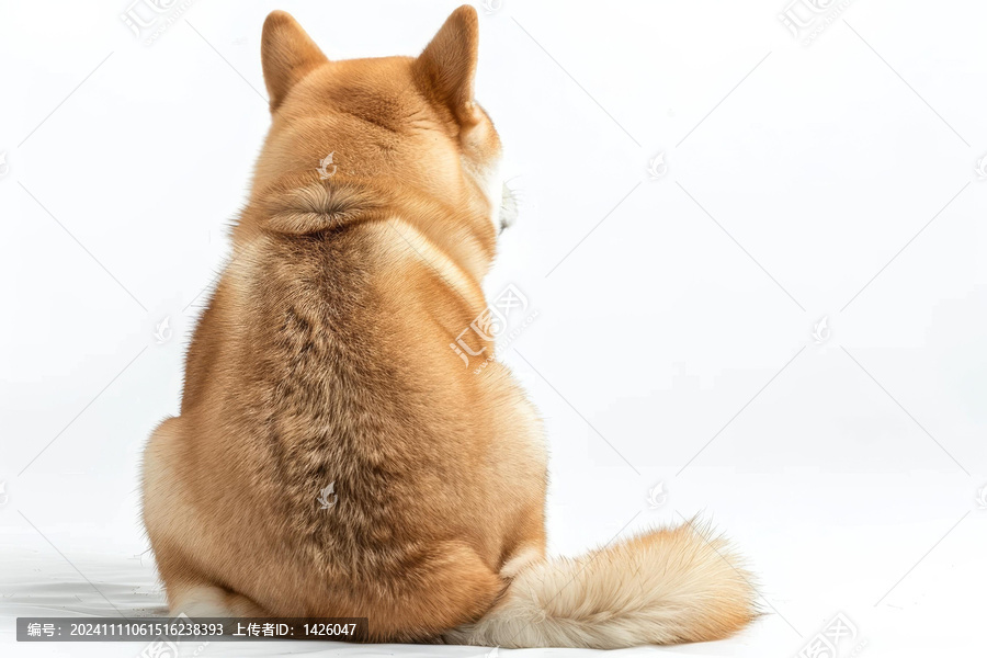 一只姜黃色的柴犬背對(duì)著鏡頭坐著