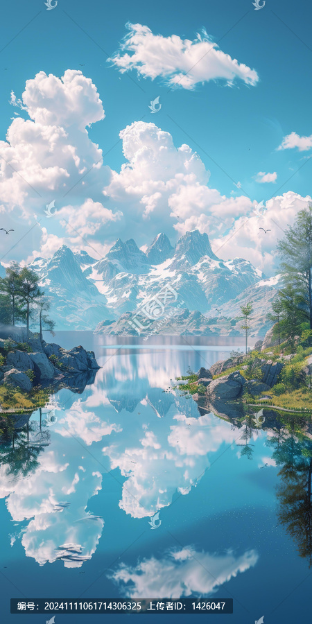 壯麗山湖倒影圖畫
