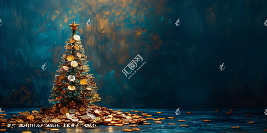 由硬幣制成的金色圣誕樹