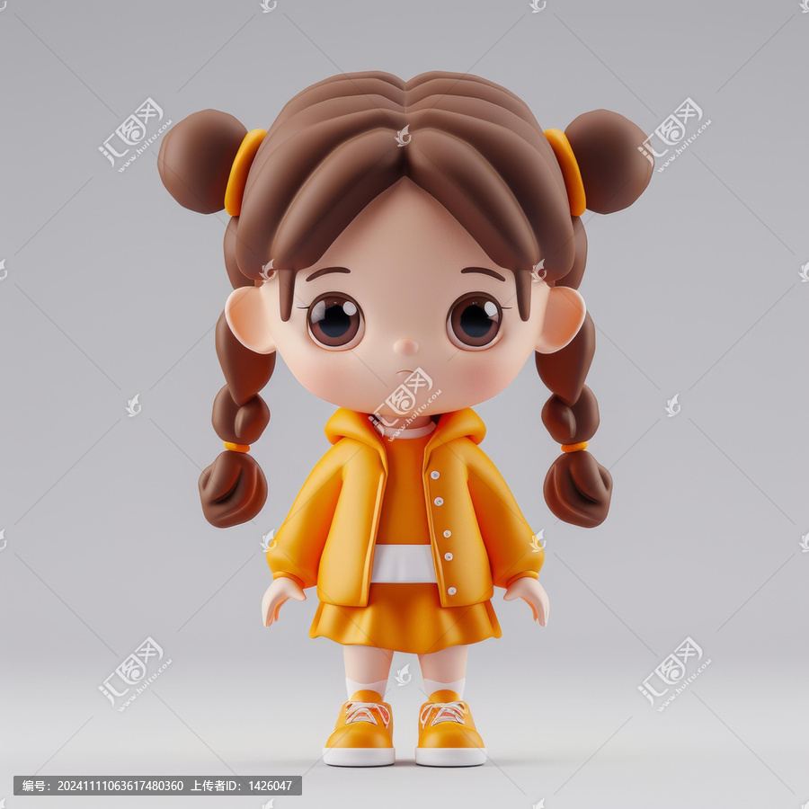 卡通女孩穿著橘色外套