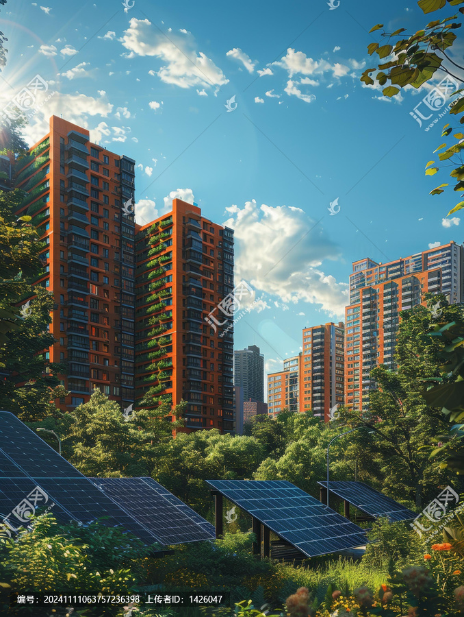 綠色城市擁有太陽能電池板和垂直花園