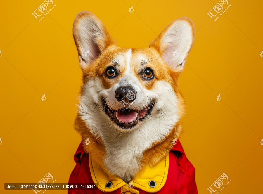 一只穿著紅色雨衣的柯基犬
