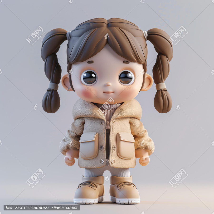 一個(gè)穿著冬裝的女孩的可愛(ài)卡通人物
