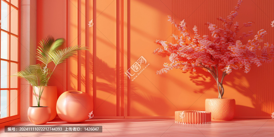 珊瑚色室內(nèi)設(shè)計(jì)場(chǎng)景插圖
