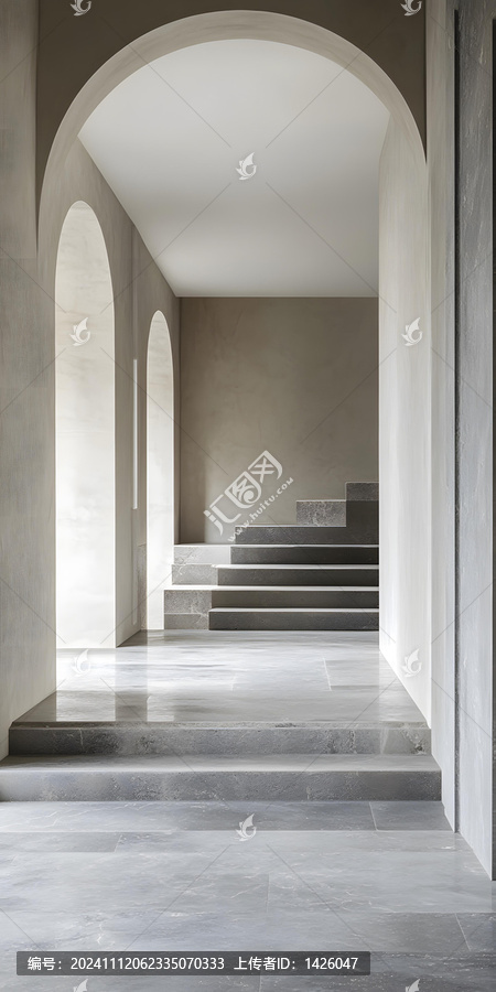 現(xiàn)代極簡主義建筑拱形門廊石階