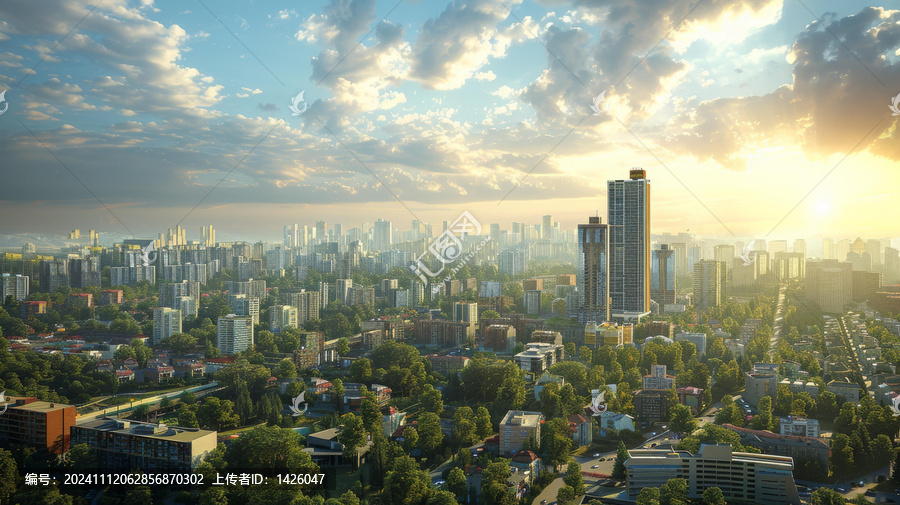 城市日出景色與現(xiàn)代建筑