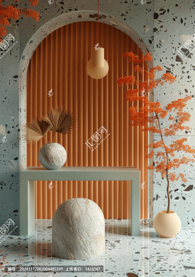 現(xiàn)代室內(nèi)設(shè)計(jì)與特拉弗爾汀地板及橙色點(diǎn)綴
