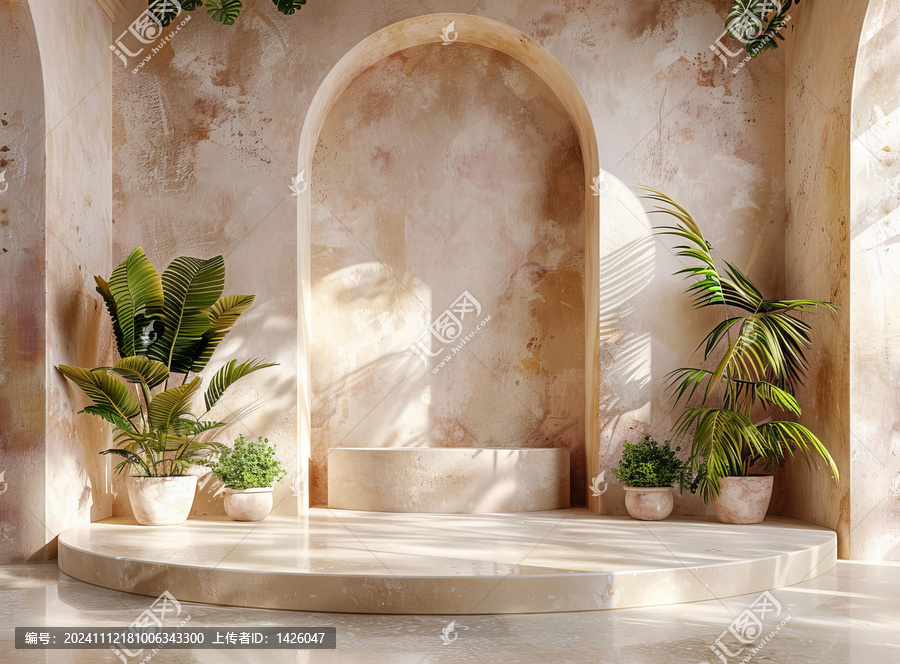 溫暖的棕褐色室內植物展示臺