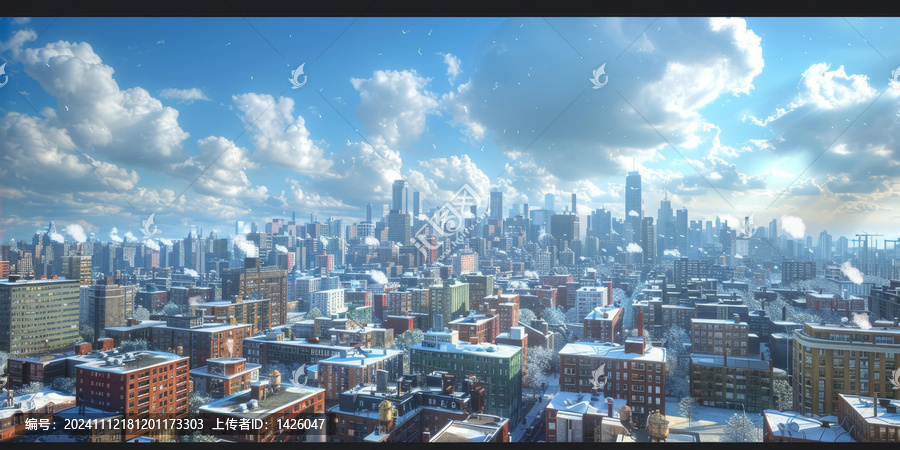 冬日雪景城市全景