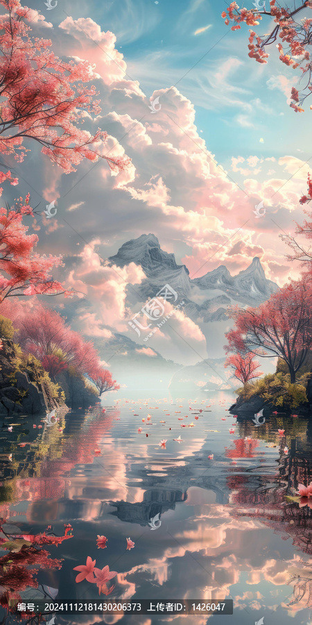 夢幻櫻花倒影山河圖