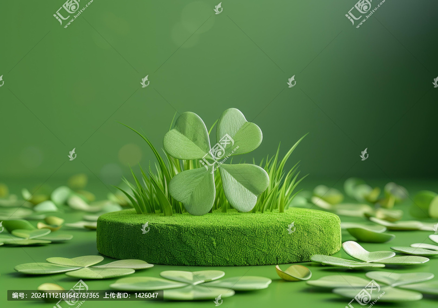 綠色的四葉草在草地上和三葉草上