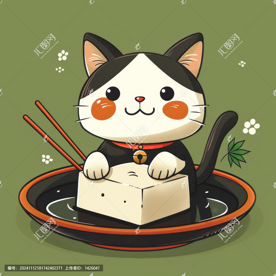 可愛的小貓坐在碗里吃拉面