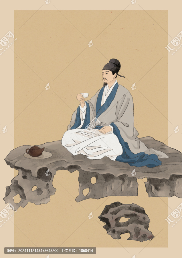古代詩(shī)人文人名人水彩插畫