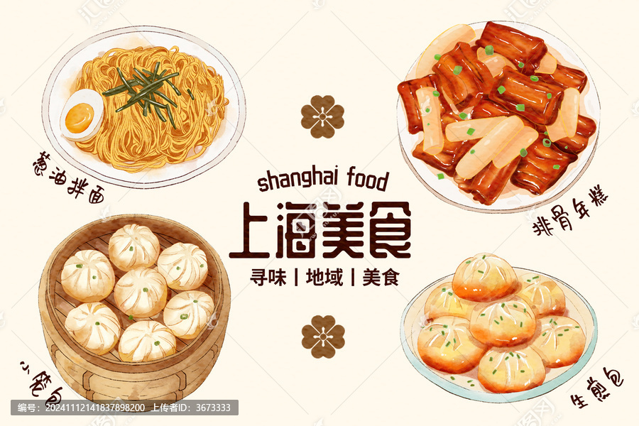 手繪水彩地域特色小吃上海美食系列