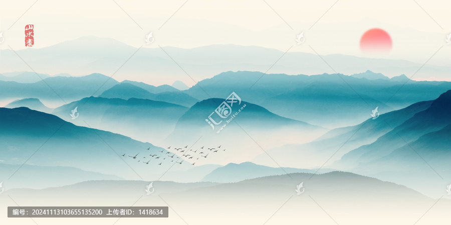 墨綠色山水畫