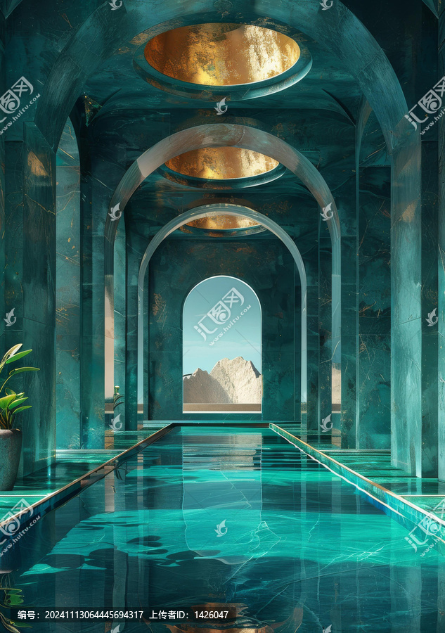 碧綠色泳池的建筑圖