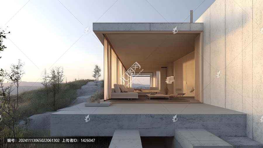極簡風格的現(xiàn)代混凝土住宅，擁有城市景觀