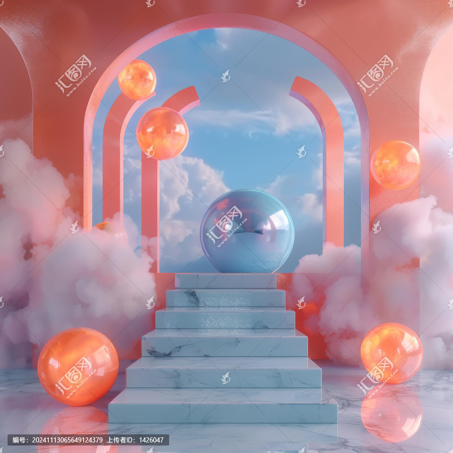 夢幻粉嫩拱形樓梯場景