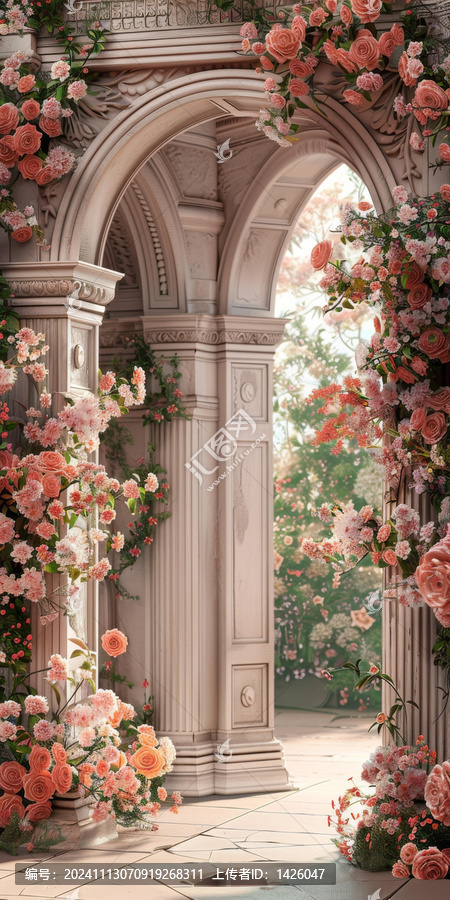 浪漫花卉拱門花園場景