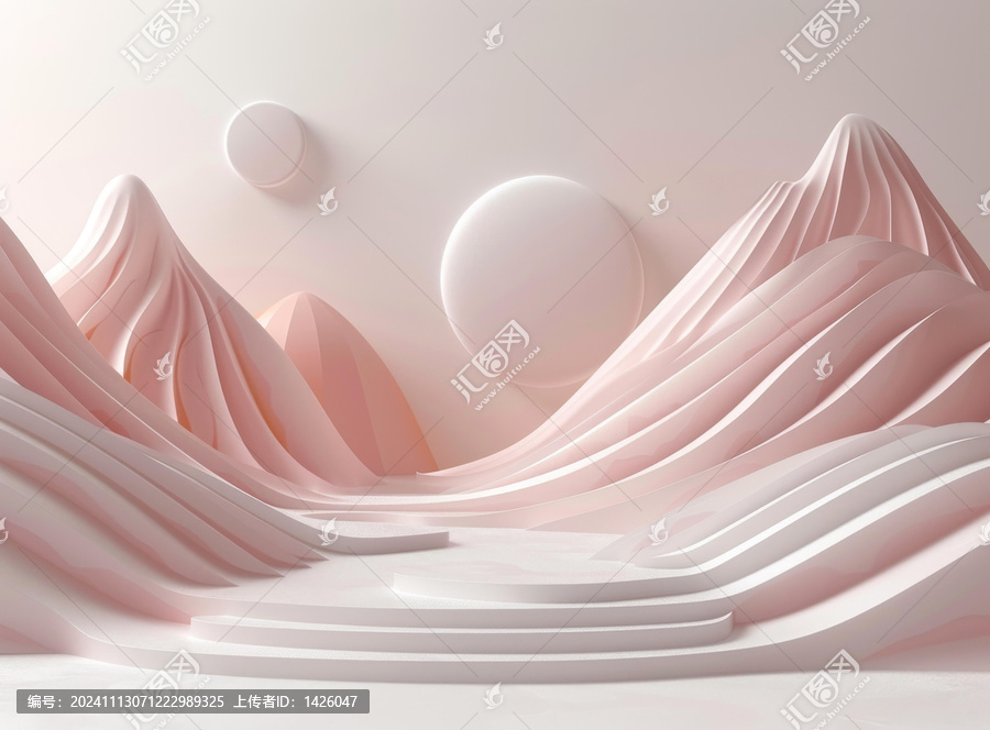 抽象粉白幾何山巒景觀