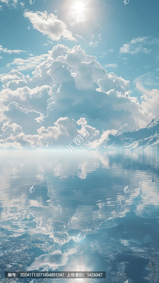 美麗天空云朵和水面倒影