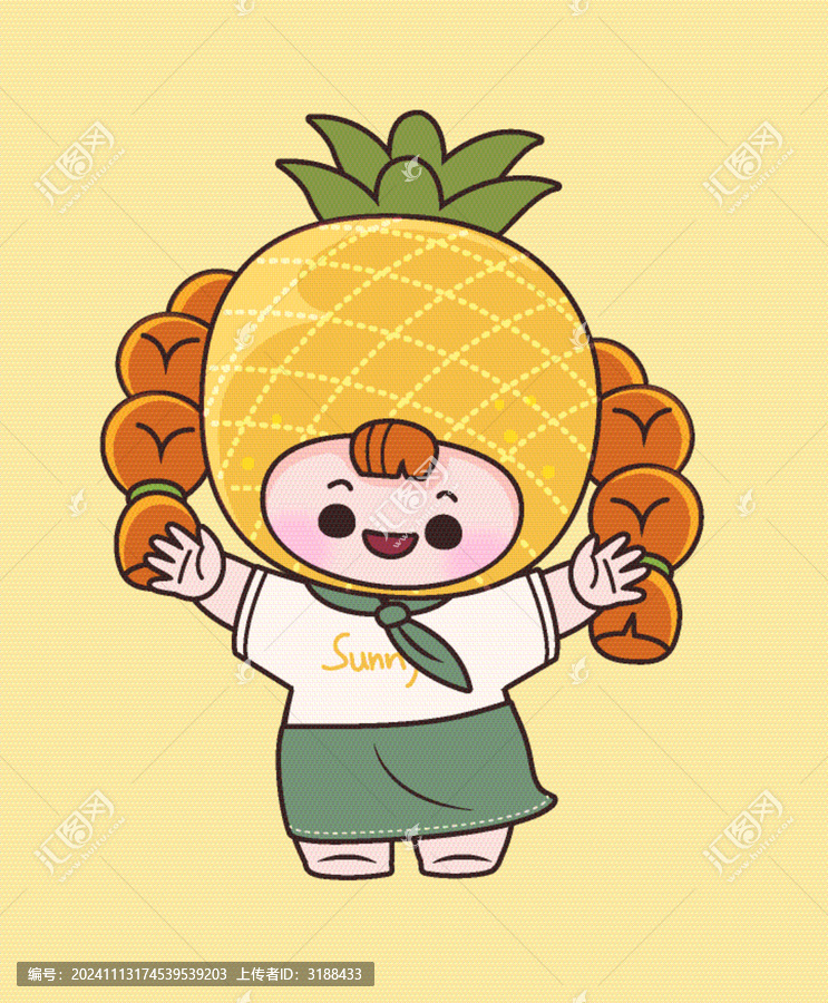 水果描邊可愛卡通人物插畫