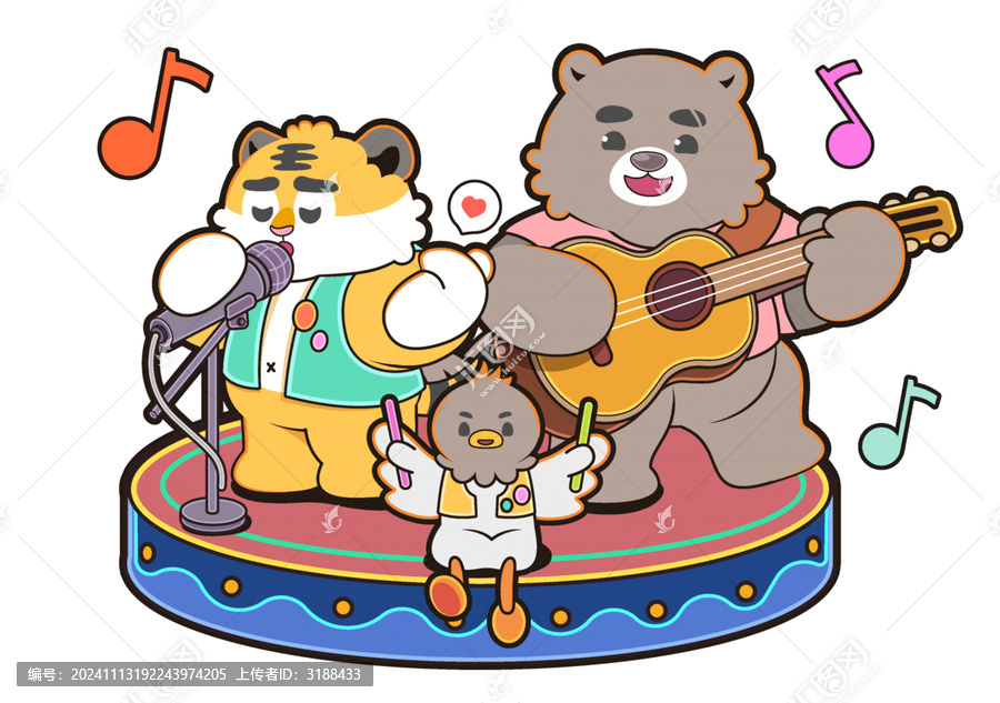 卡通可愛動物演唱會矢量元素插畫