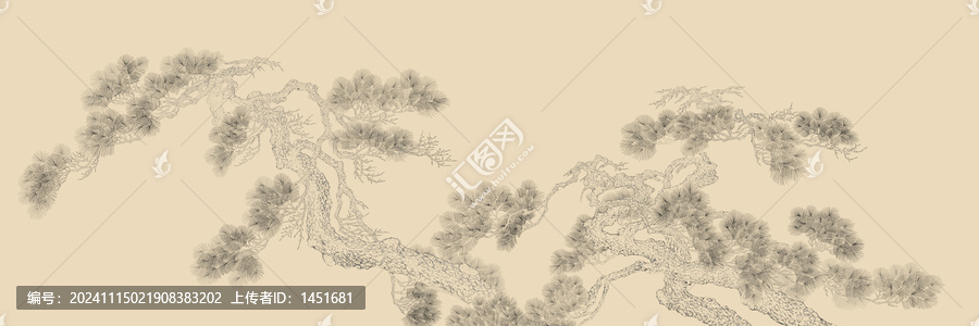 白描松樹工筆畫
