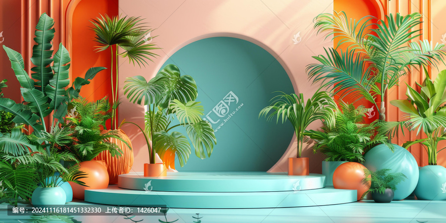 充滿活力的熱帶植物展示臺