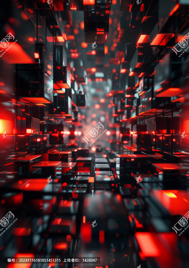 紅色和黑色的隧道渲染圖