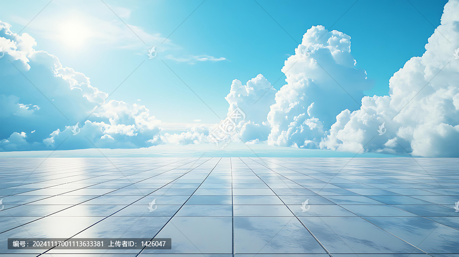 廣闊天空下的瓷磚地面