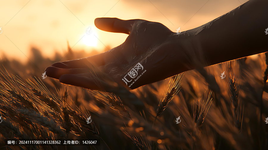 夕陽(yáng)下的金黃麥田之手