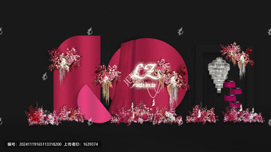玫紅色秀場(chǎng)風(fēng)婚禮迎賓區(qū)效果圖