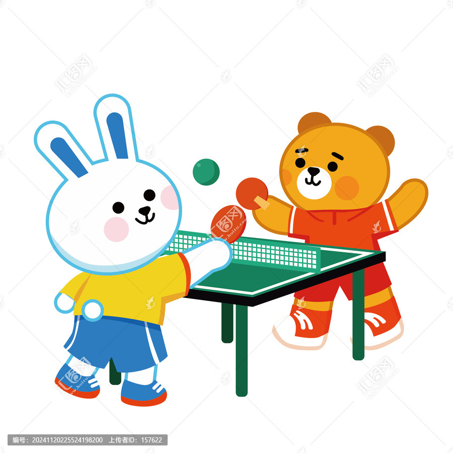 卡通動物打乒乓球