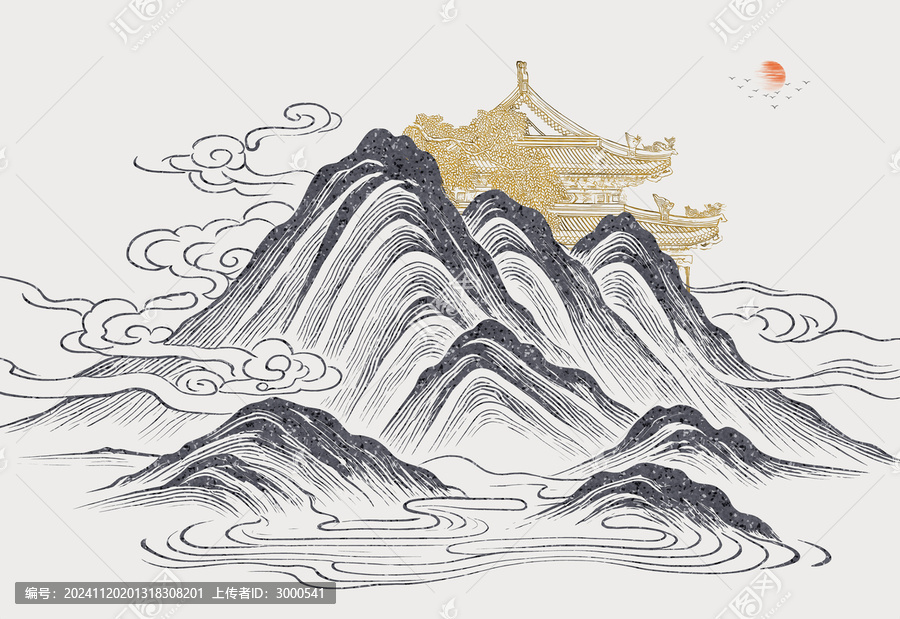 山水祥云閣樓背景墻