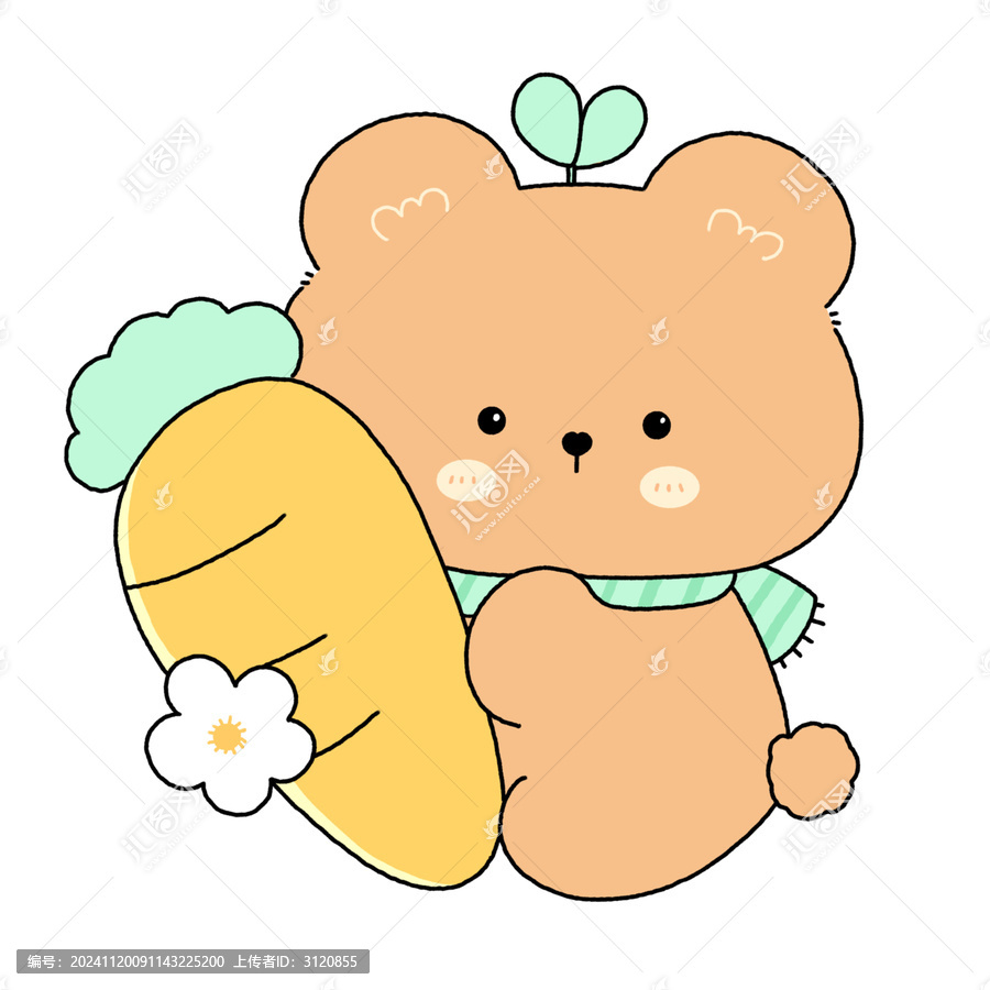 小熊抱著胡蘿卜卡通圖案