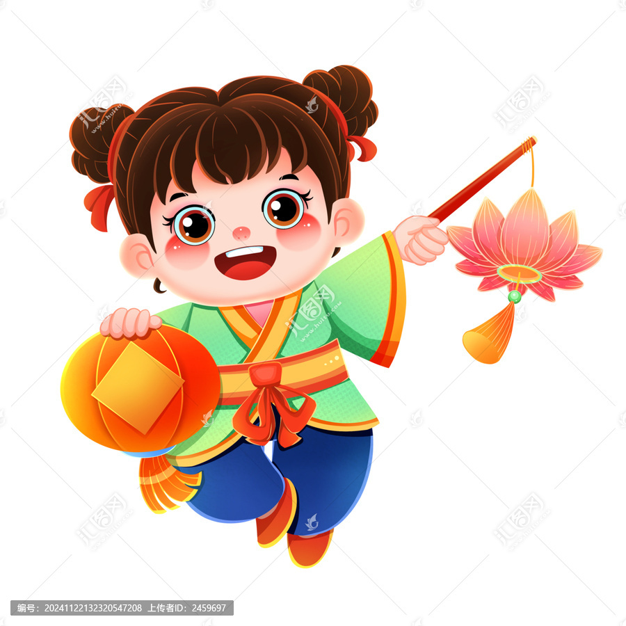 新年春節(jié)福娃提燈籠插畫(huà)