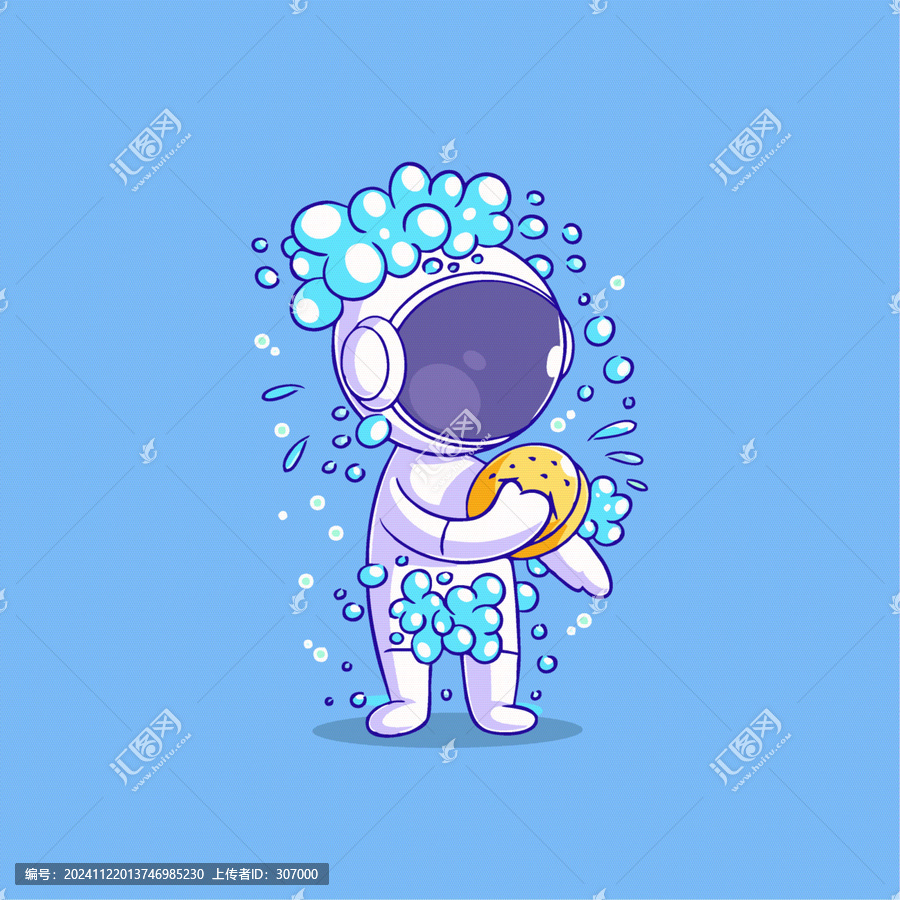 可愛(ài)宇航員泡沐浴洗澡Q版兒童插畫(huà)