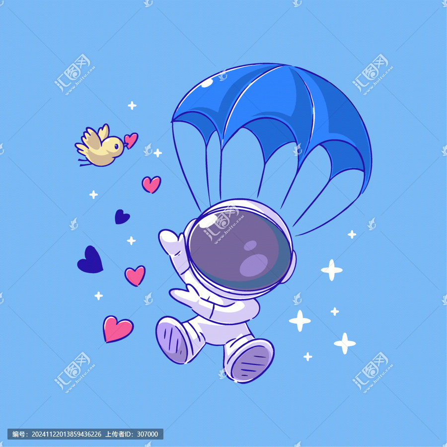 可愛宇航員降落傘Q版兒童插畫