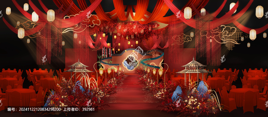 紅藍(lán)色新中式婚禮效果圖