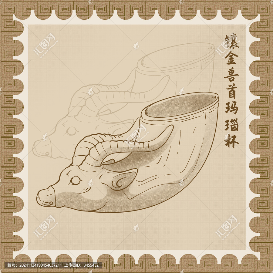 絲綢之路唐代鑲金獸首瑪瑙杯線稿